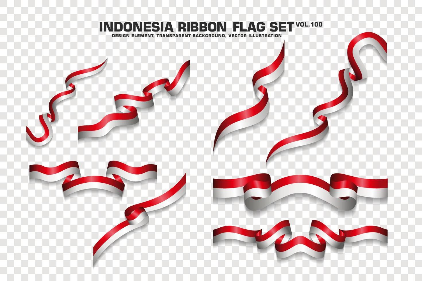 set di bandiere a nastro indonesiano, design dell'elemento, stile 3d. illustrazione vettoriale