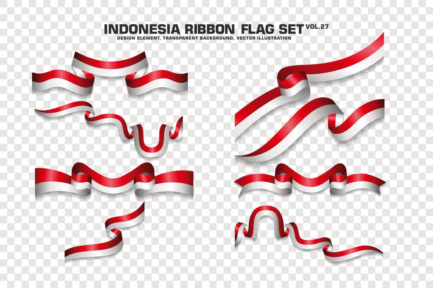 set di bandiere a nastro indonesiano, design dell'elemento, stile 3d. illustrazione vettoriale