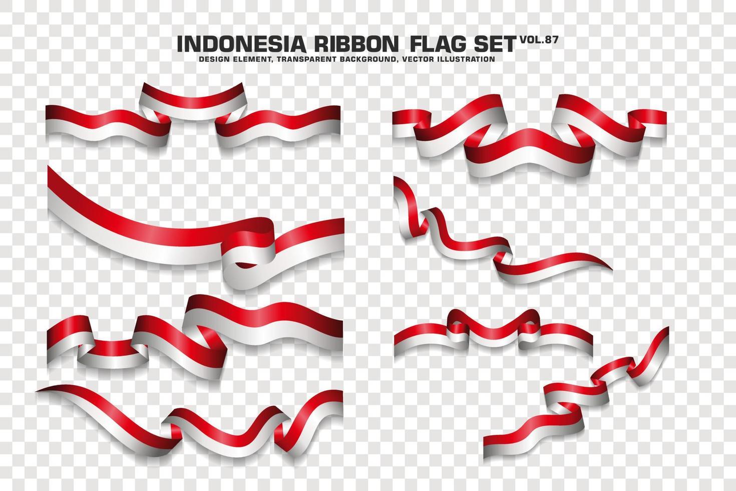 set di bandiere a nastro indonesiano, design dell'elemento, stile 3d. illustrazione vettoriale