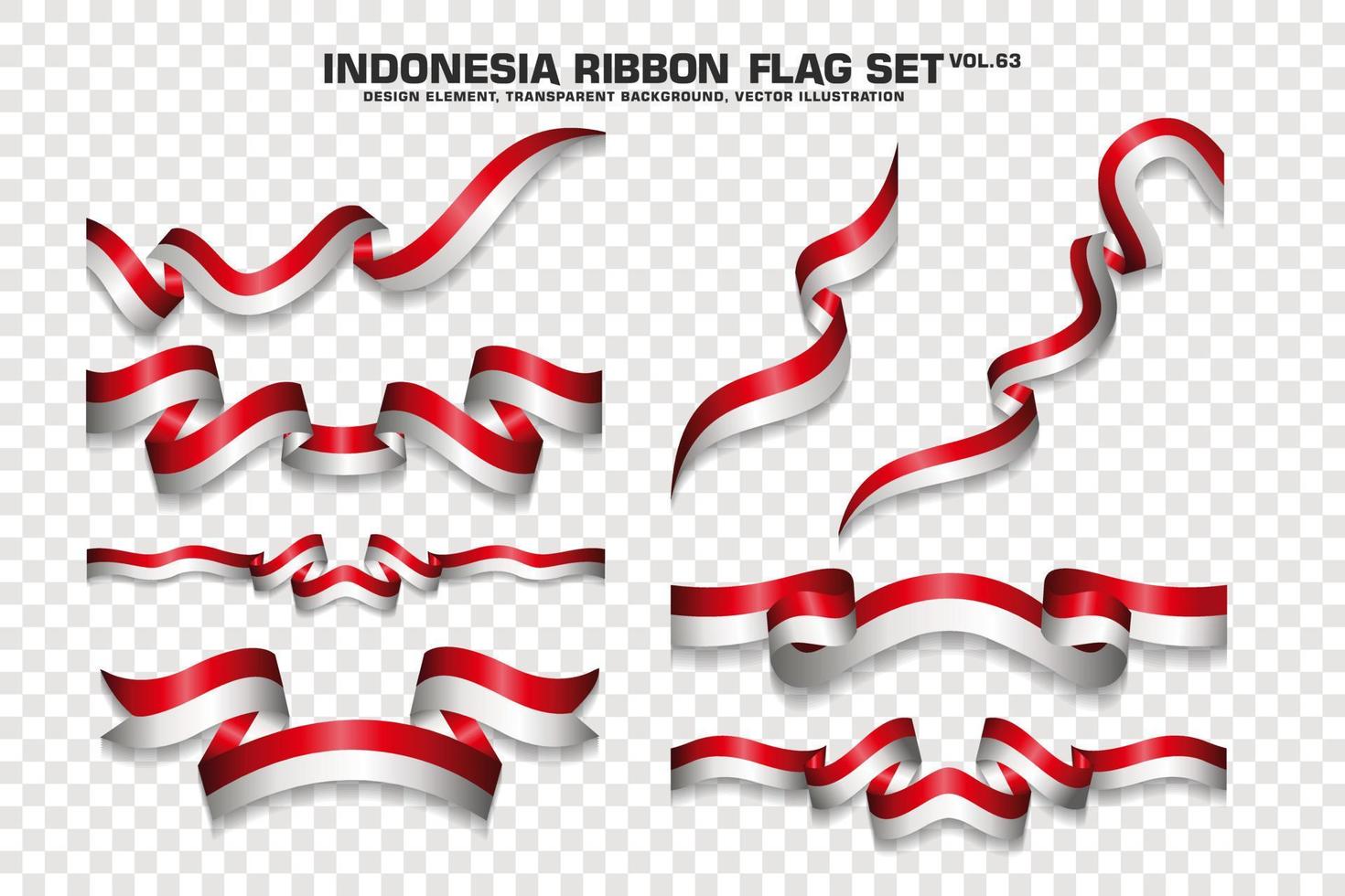 set di bandiere a nastro indonesiano, design dell'elemento, stile 3d. illustrazione vettoriale