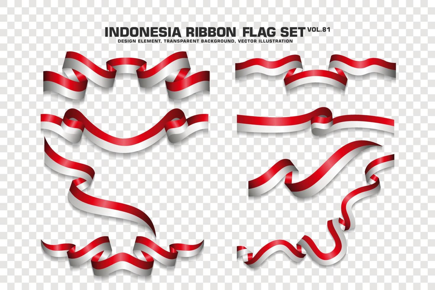 set di bandiere a nastro indonesiano, design dell'elemento, stile 3d. illustrazione vettoriale