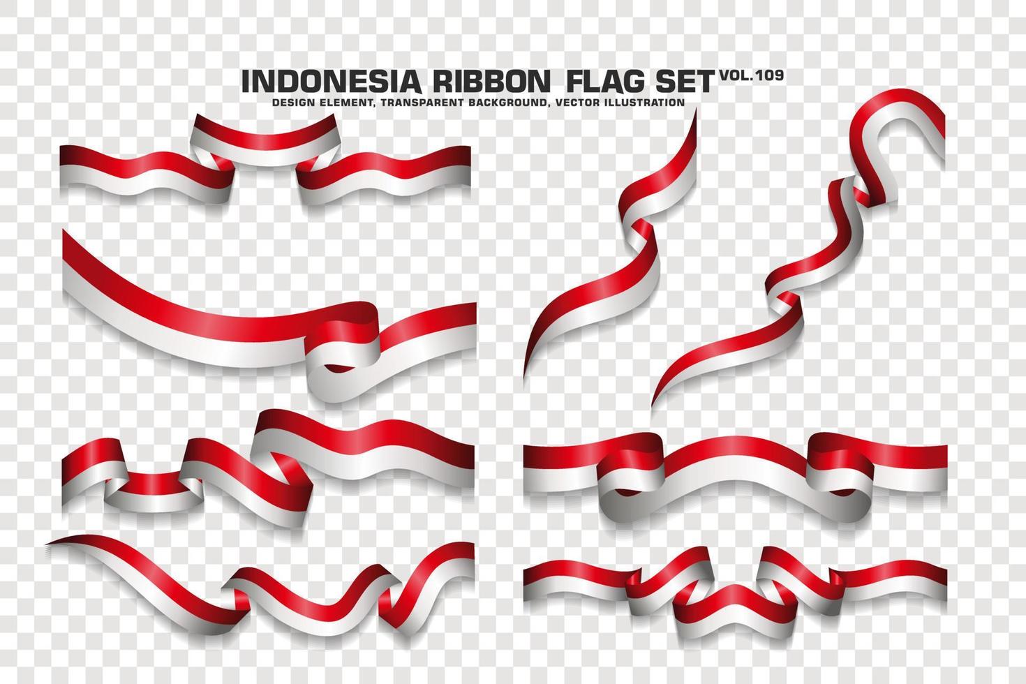 set di bandiere a nastro indonesiano, design dell'elemento, stile 3d. illustrazione vettoriale