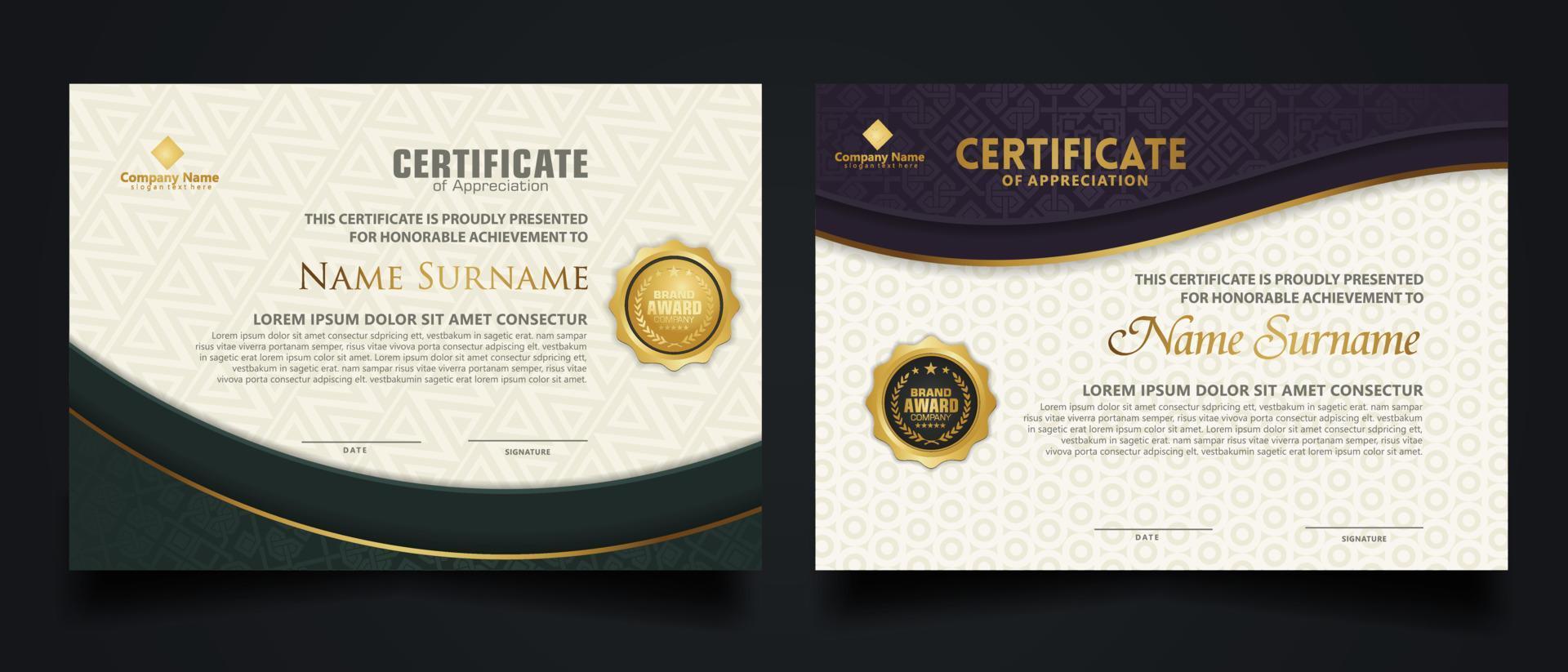 modello di certificato di lusso con elegante cornice angolare e motivo a trama realistico, illustrazione vettoriale del diploma