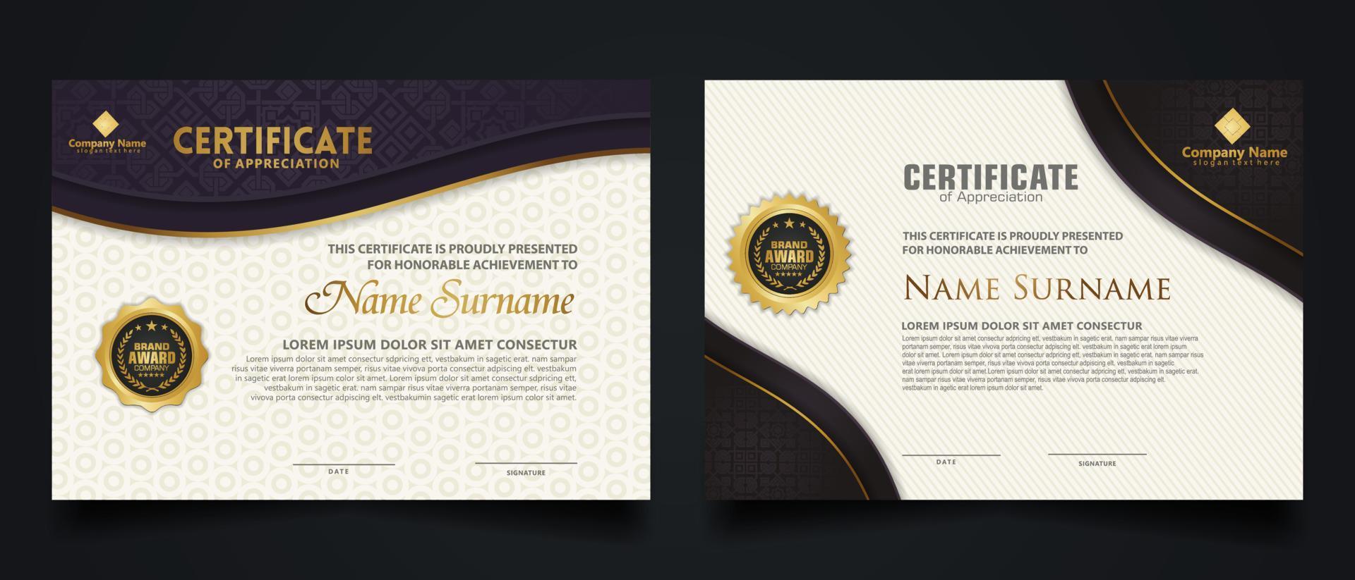 modello di certificato di lusso con elegante cornice angolare e motivo a trama realistico, illustrazione vettoriale del diploma