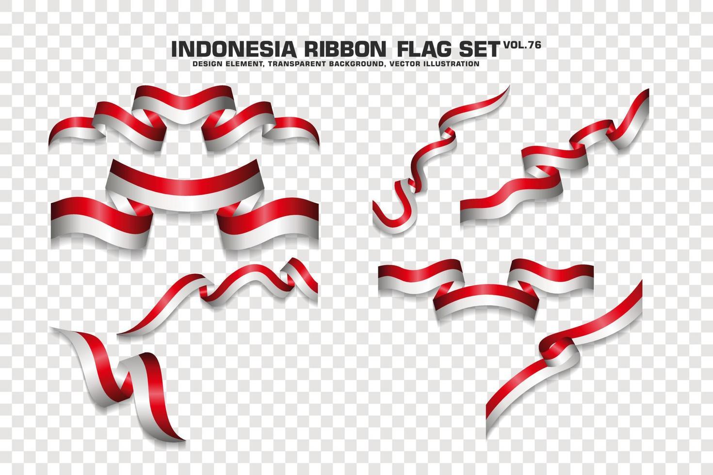 set di bandiere a nastro indonesiano, design dell'elemento, stile 3d. illustrazione vettoriale