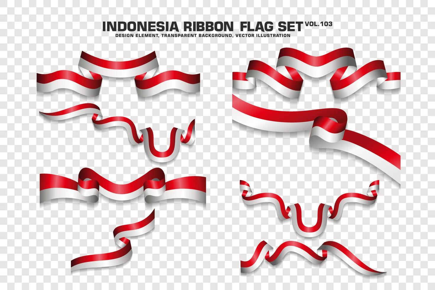 set di bandiere a nastro indonesiano, design dell'elemento, stile 3d. illustrazione vettoriale