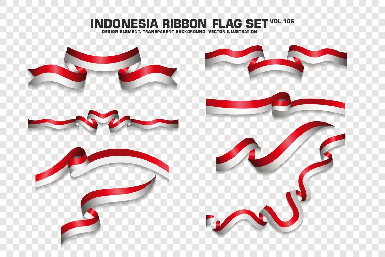 set di bandiere a nastro indonesiano, design dell'elemento, stile 3d. illustrazione vettoriale