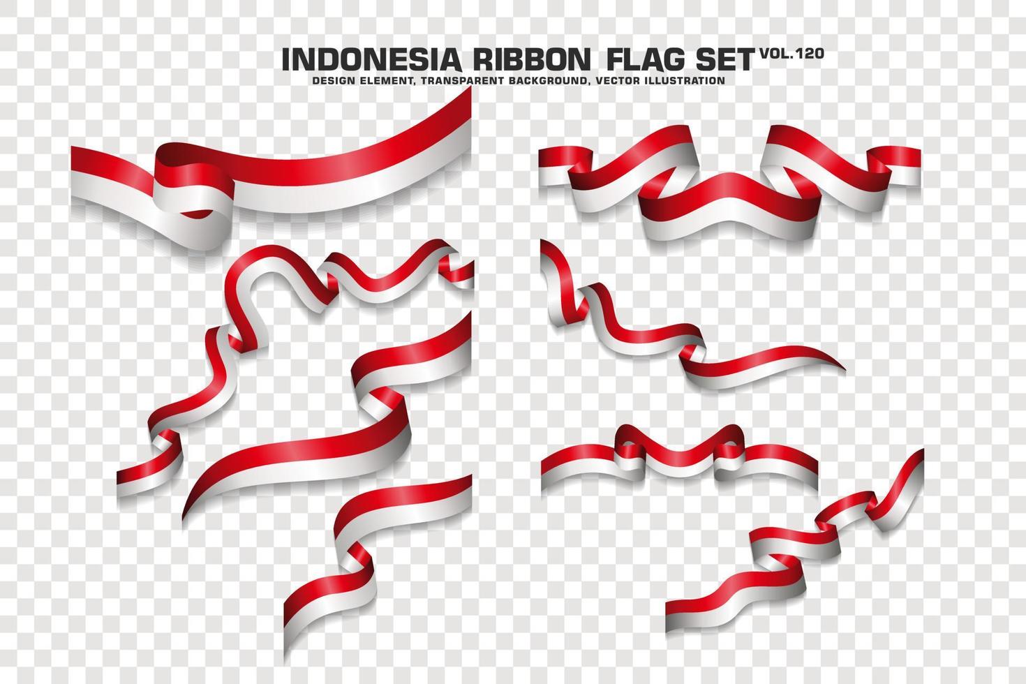 set di bandiere a nastro indonesiano, design dell'elemento, stile 3d. illustrazione vettoriale