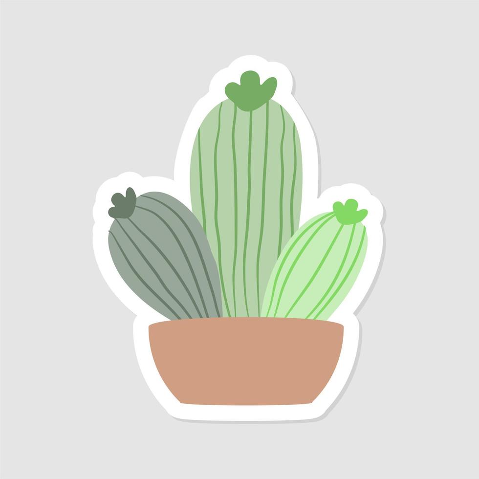 simpatico adesivo estetico mini cactus. illustrazione isolata. stile piatto. vettore