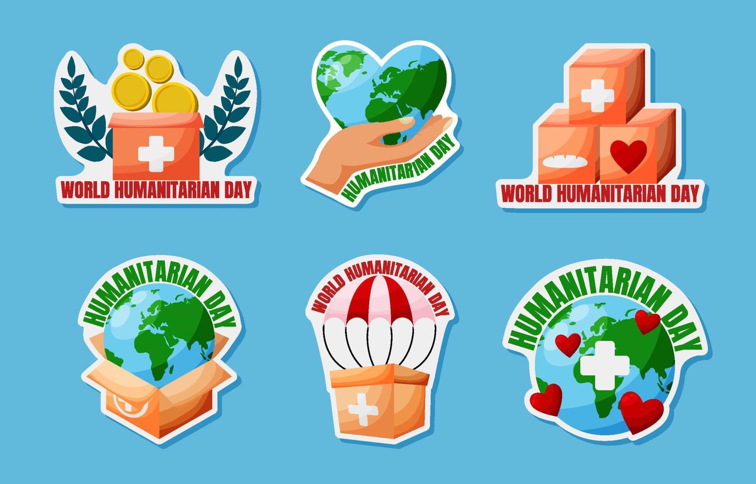 set di adesivi per la giornata mondiale umanitaria vettore