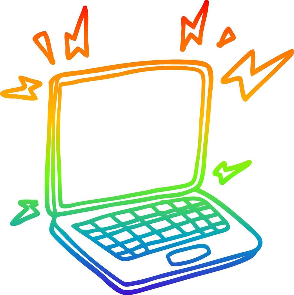 computer portatile del fumetto del disegno della linea del gradiente dell'arcobaleno vettore