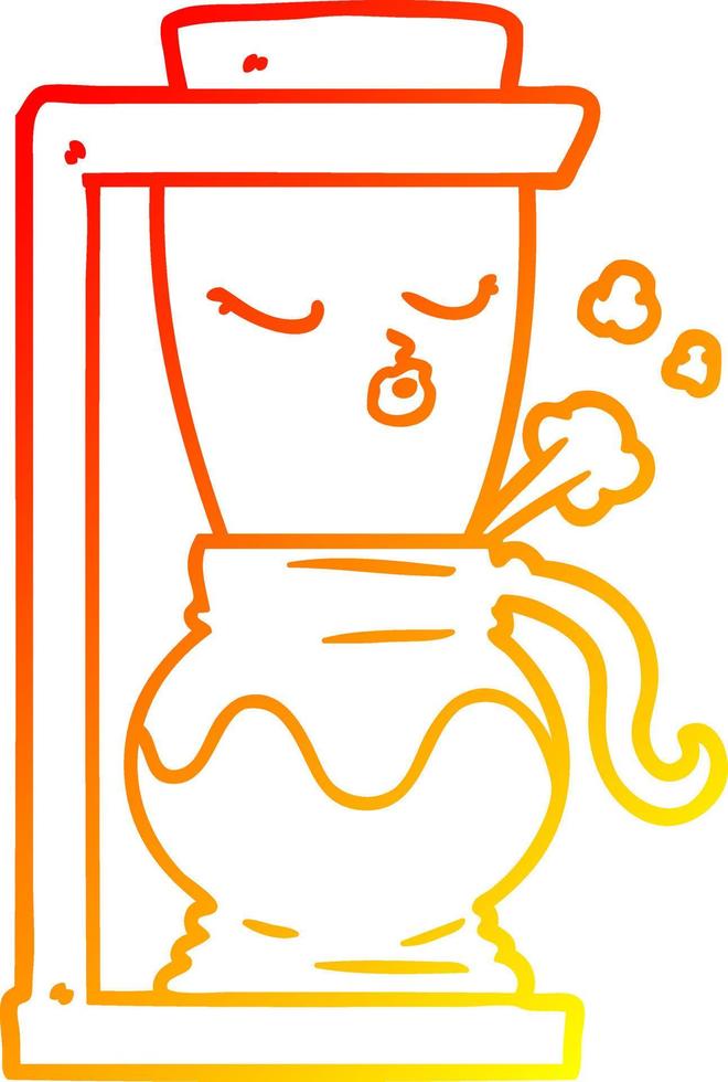 macchina da caffè con filtro per cartoni animati con disegno a tratteggio a gradiente caldo vettore