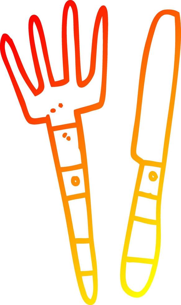 caldo gradiente disegno cartone animato coltello e forchetta vettore