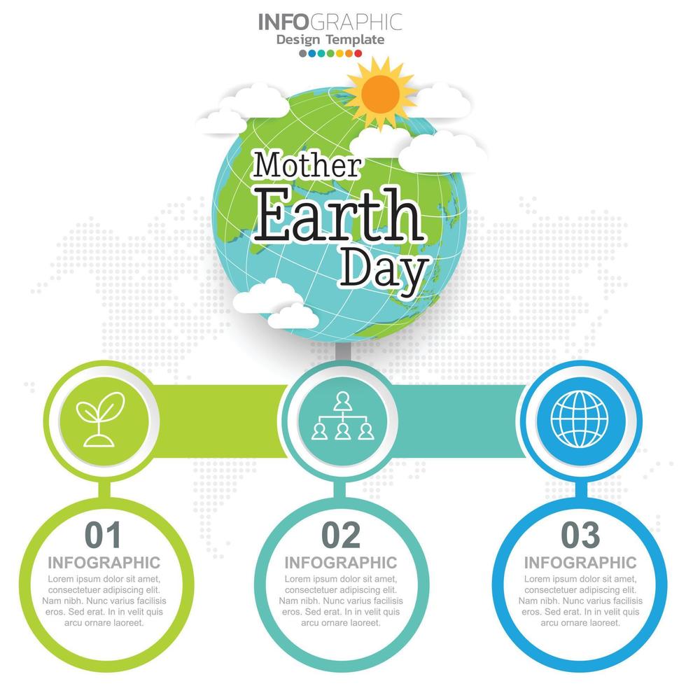 concetto di infografica per la giornata della madre terra con globo e verde. Giornata Mondiale per l'Ambiente. vettore