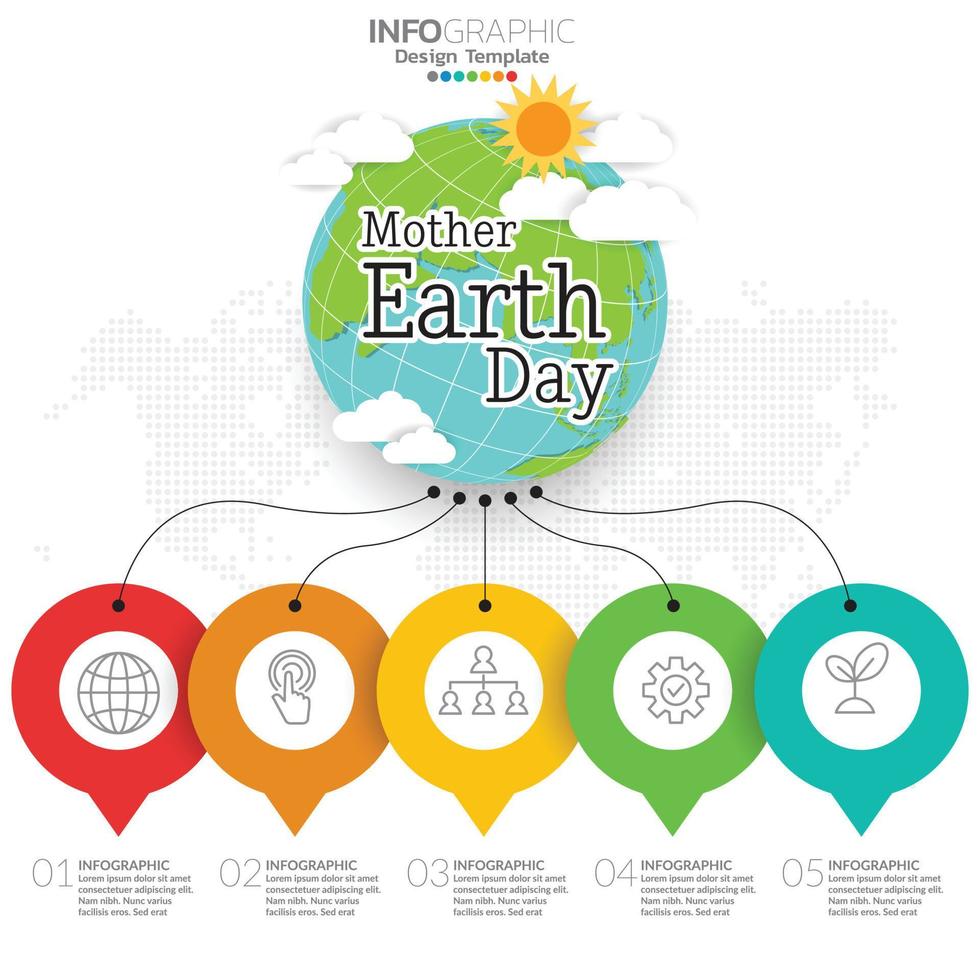 concetto di infografica per la giornata della madre terra con globo e verde. Giornata Mondiale per l'Ambiente. vettore