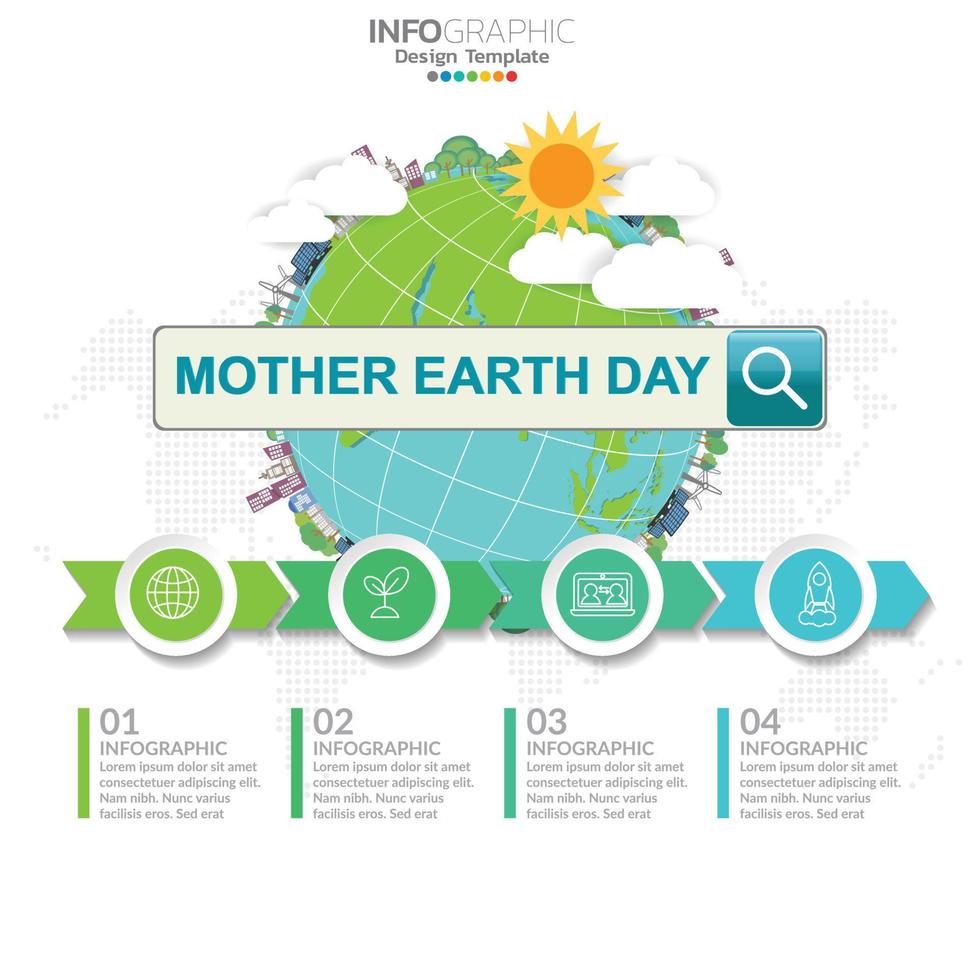 concetto di infografica per la giornata della madre terra con globo e verde. Giornata Mondiale per l'Ambiente. vettore