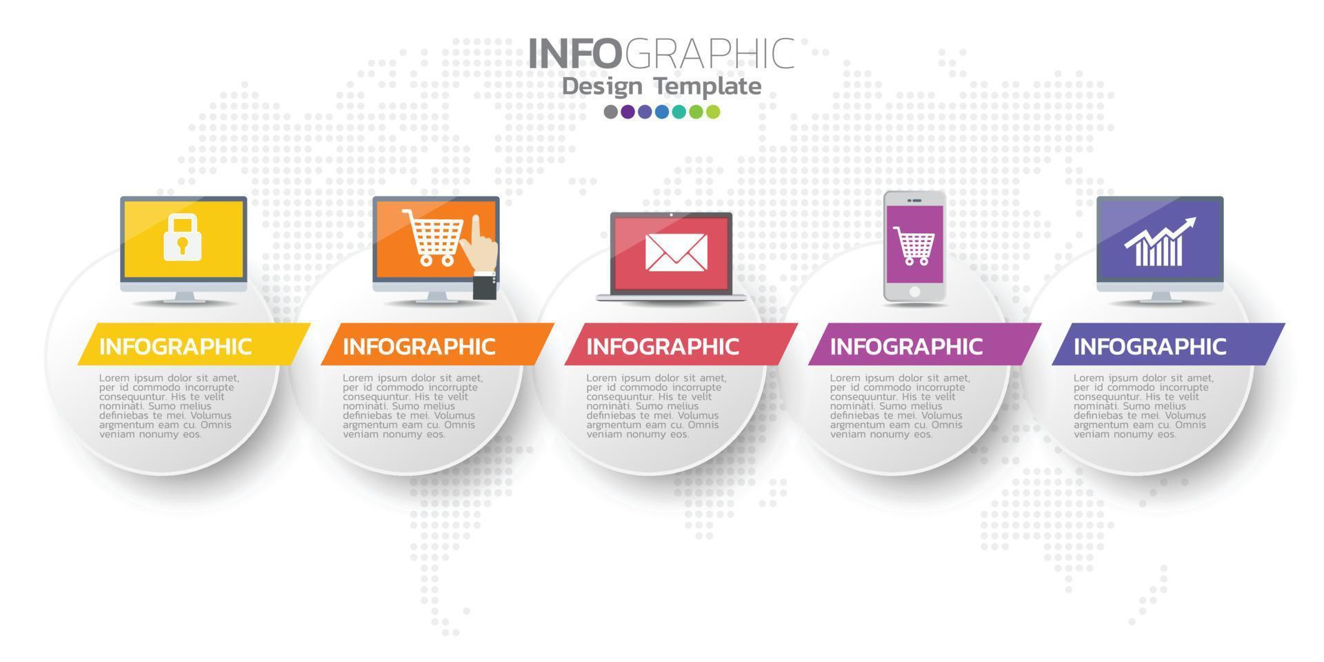 design del modello di infografica con 5 opzioni di colore. vettore