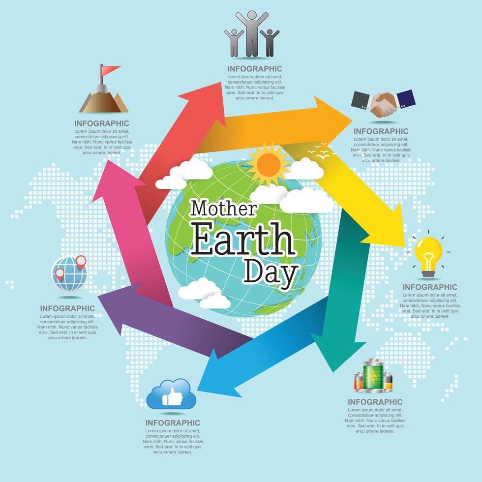 concetto di infografica per la giornata della madre terra con globo e verde. Giornata Mondiale per l'Ambiente. vettore