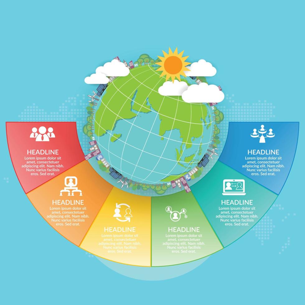 concetto di infografica per la giornata della madre terra con globo e verde. Giornata Mondiale per l'Ambiente. vettore