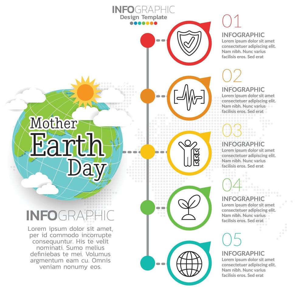 concetto di infografica per la giornata della madre terra con globo e verde. Giornata Mondiale per l'Ambiente. vettore