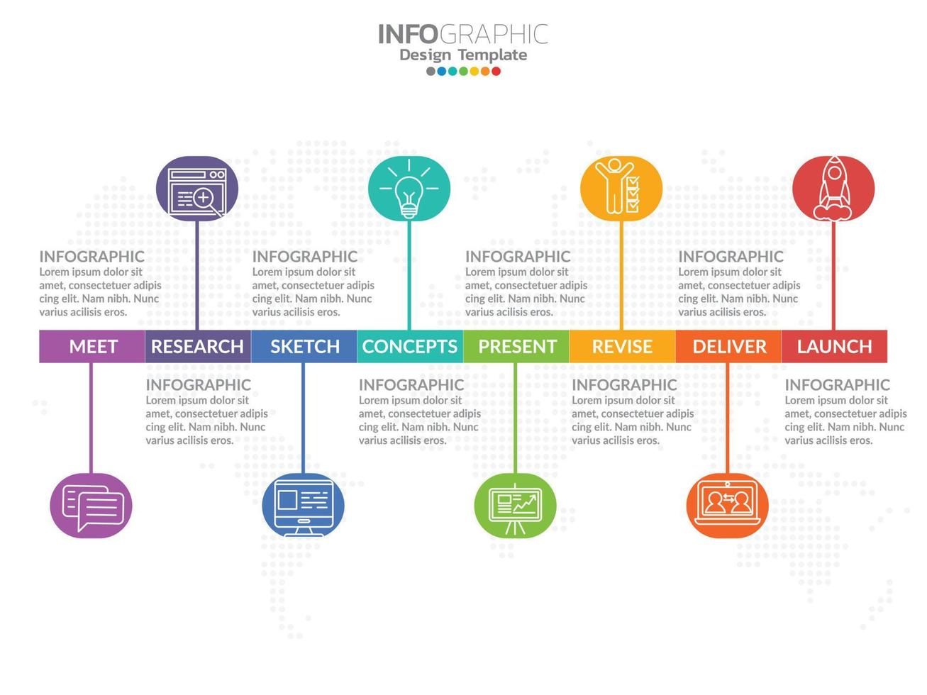 modello di progettazione infografica con 6 opzioni di colore. vettore