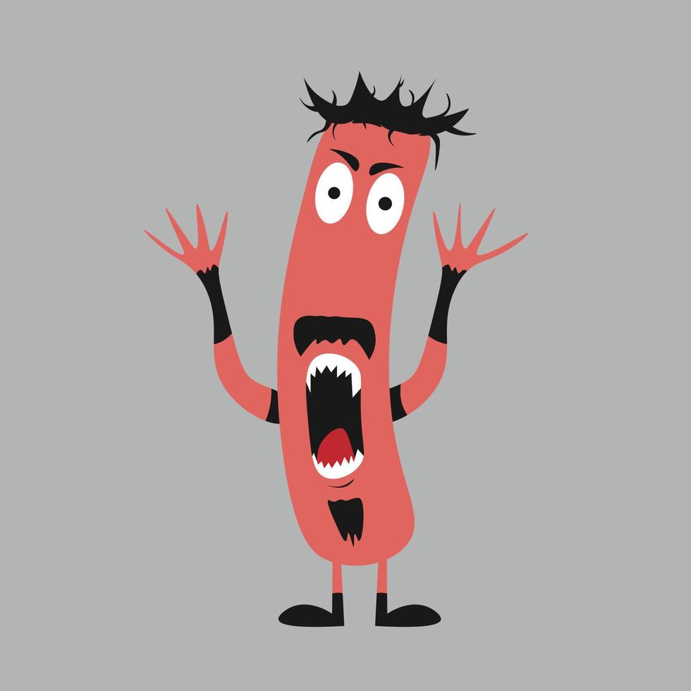 felice icona del mostro di halloween. simpatico cartone animato kawaii spaventoso personaggio del bambino divertente. occhi, lingua, dente dente, mani alzate. design piatto. illustrazione del fumetto di vettore