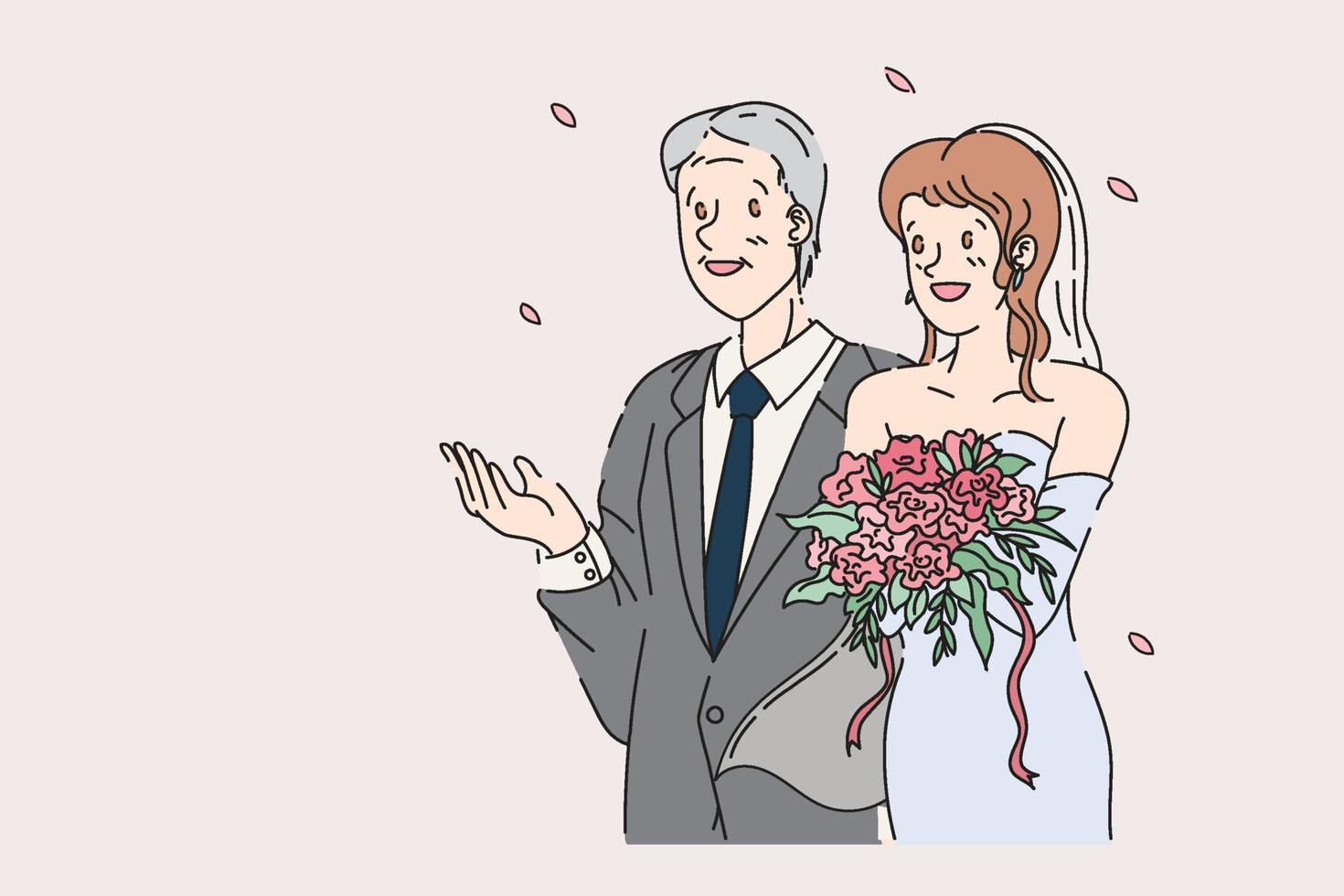 grafica del fumetto di nozze, padre e figlia nel momento grafico illustrazione vettoriale colore tenue