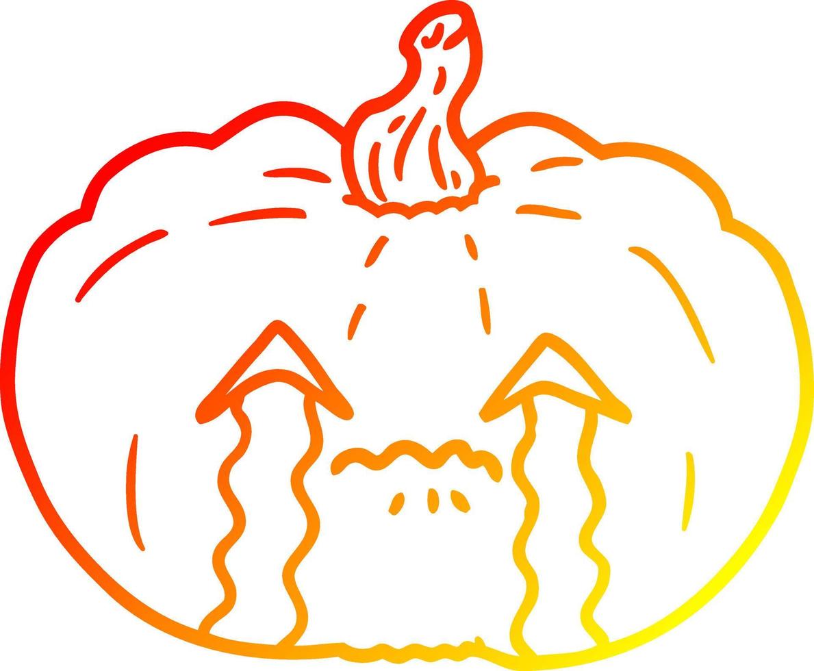 caldo gradiente linea disegno cartone animato piangendo zucca di halloween vettore