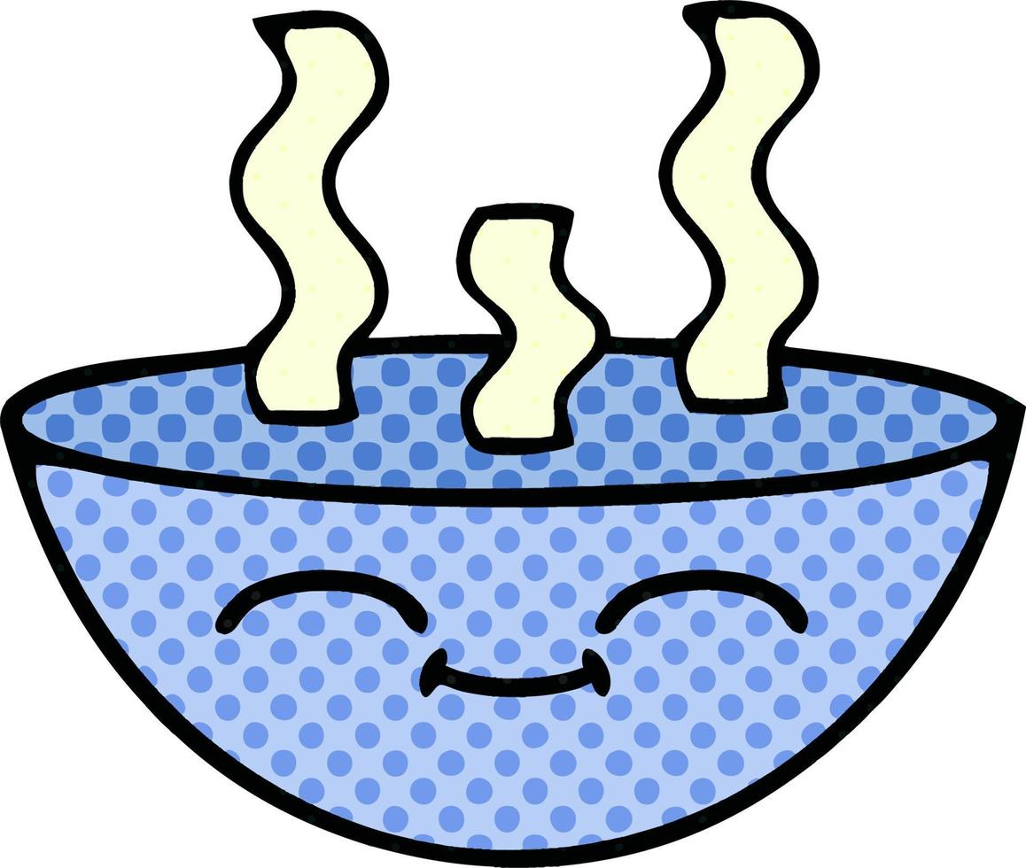 ciotola di cartone animato in stile fumetto di zuppa calda vettore