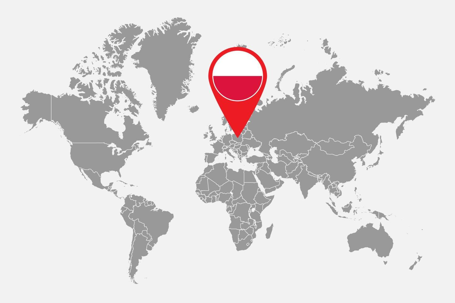 mappa pin con bandiera della Polonia sulla mappa del mondo. illustrazione vettoriale. vettore
