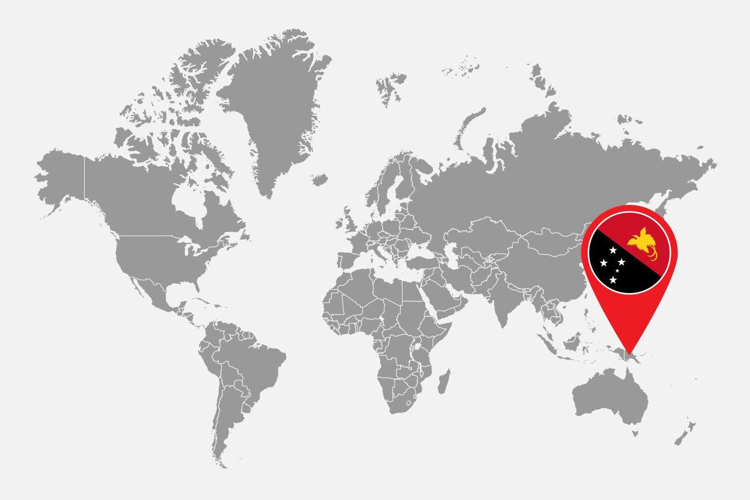 mappa pin con bandiera papua nuova guinea sulla mappa del mondo. illustrazione vettoriale. vettore