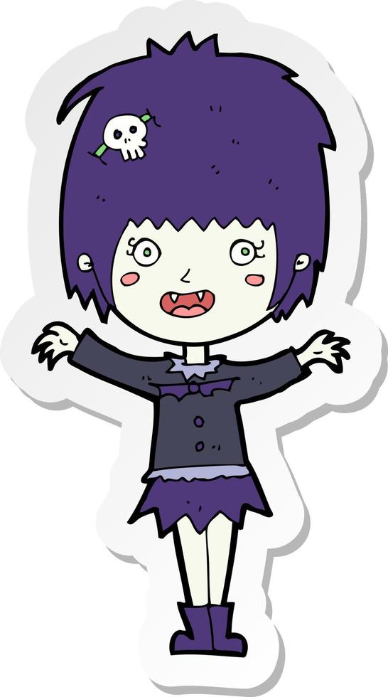 adesivo di una ragazza vampira felice cartone animato vettore