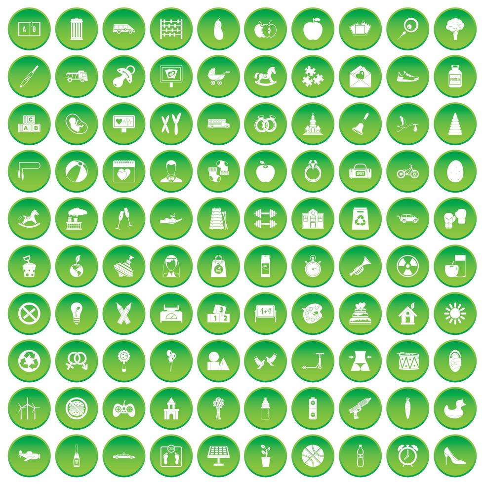 100 icone di congedo di maternità hanno impostato il cerchio verde vettore