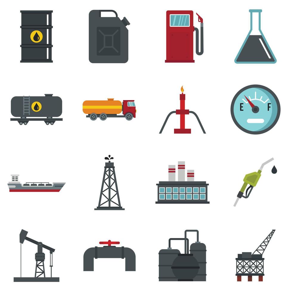 articoli dell'industria petrolifera impostano icone piatte vettore