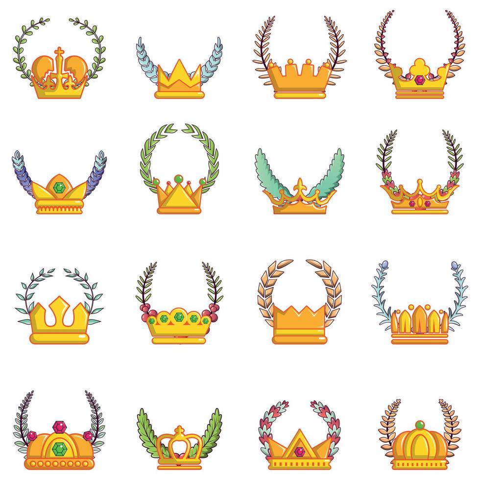 corona corona set di icone, stile cartone animato vettore