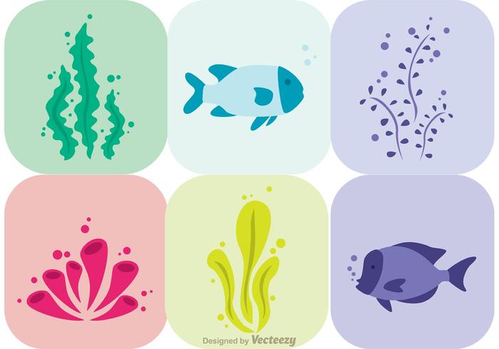 Colorful Coral Reef con pesce Vector Pack