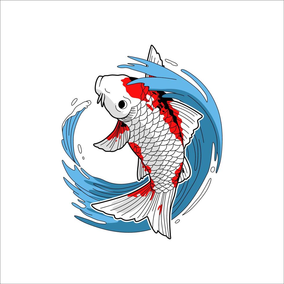 disegno di illustrazione vettoriale di pesce koi e splash whater
