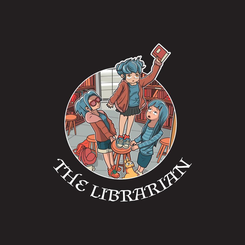 il bibliotecario carino illustrazione vvector t-shirt design vettore
