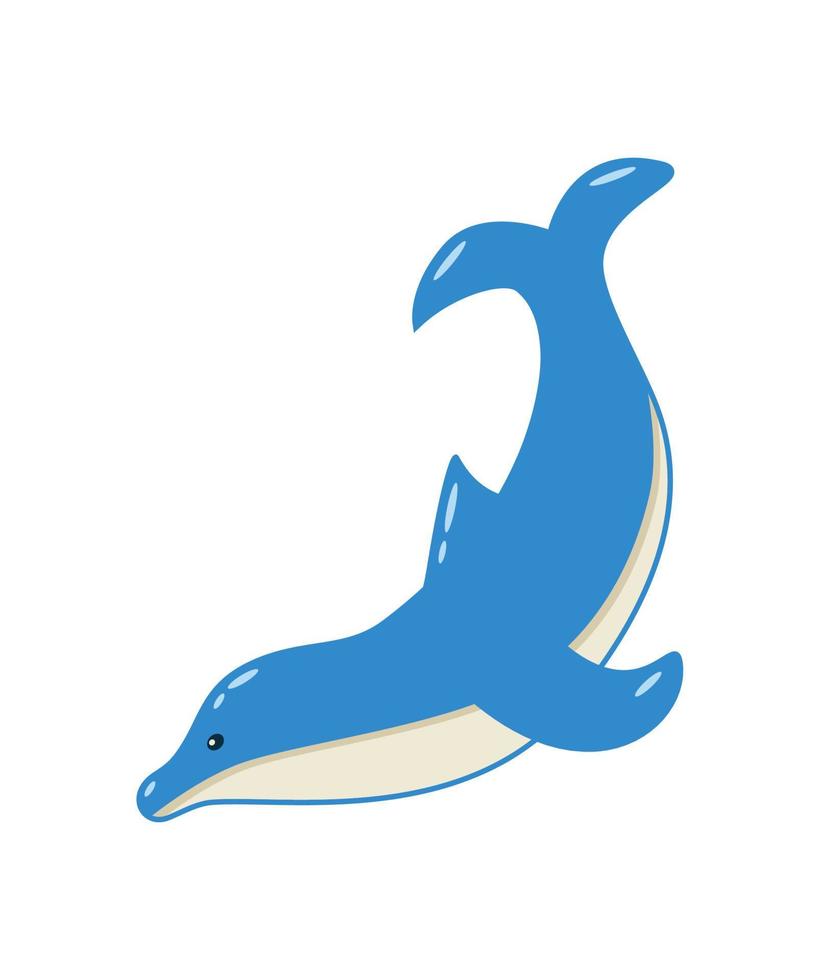 simpatico cartone animato delfino che nuota, illustrazione vettoriale di animale marino isolato su bianco