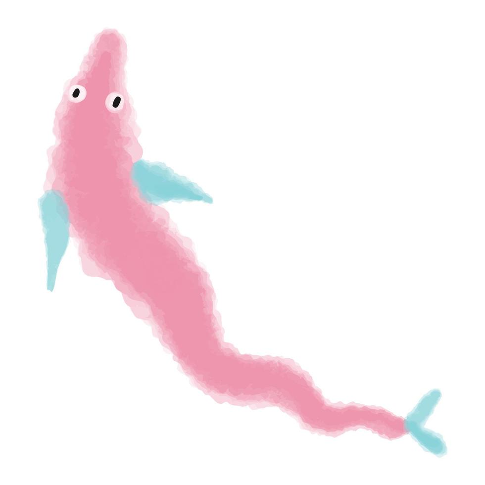 pesce anguilla vettoriale dipinto in acquerello rosa. illustrazione astratta del mondo sottomarino disegnata a mano.