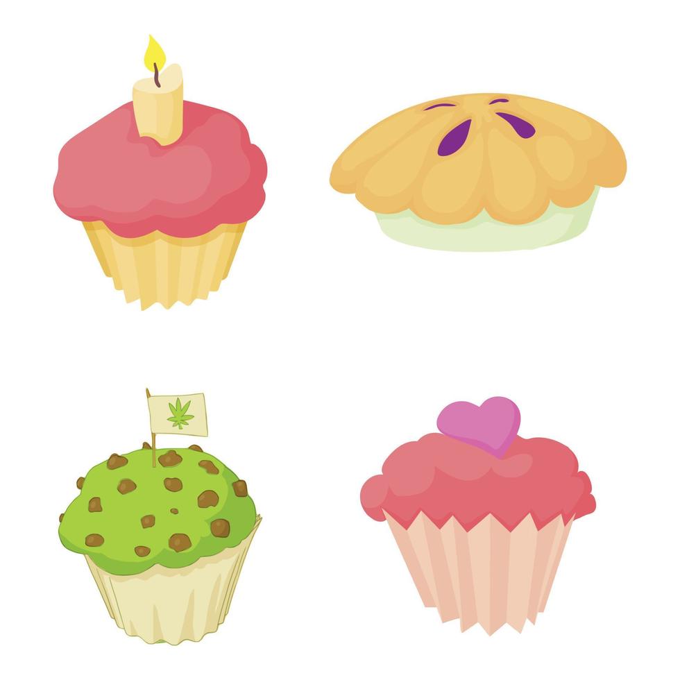 set di icone cupcake, stile cartone animato vettore