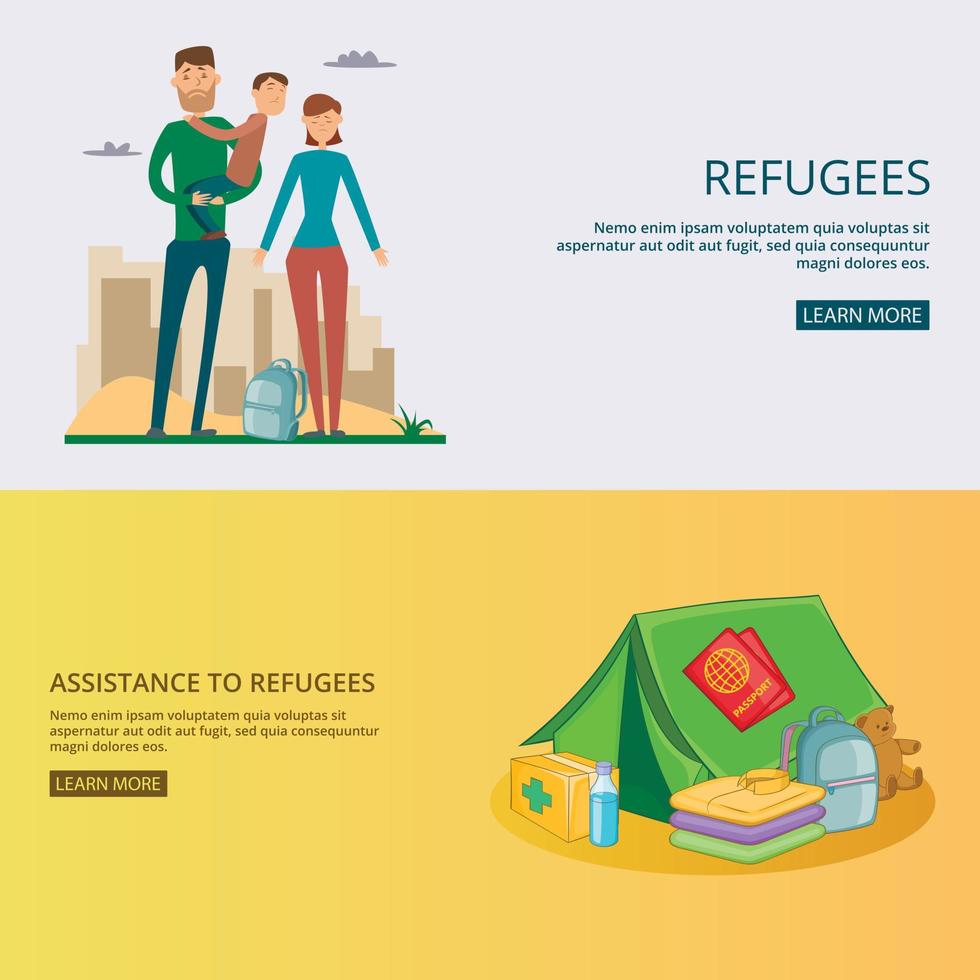 illustrazione vettoriale del concetto di set di banner per rifugiati