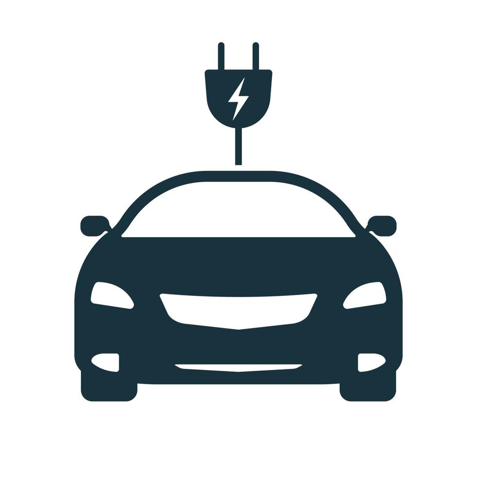 auto elettrica con spina ecologia veicolo concetto silhouette icona. pittogramma del glifo del veicolo con caricabatteria elettrico. segno di trasporto ibrido ecologico ambientale. ev trasporto. illustrazione vettoriale isolata.