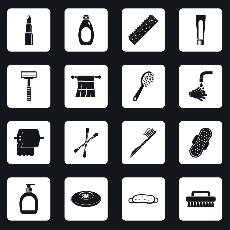 icone degli strumenti di igiene impostano il vettore dei quadrati