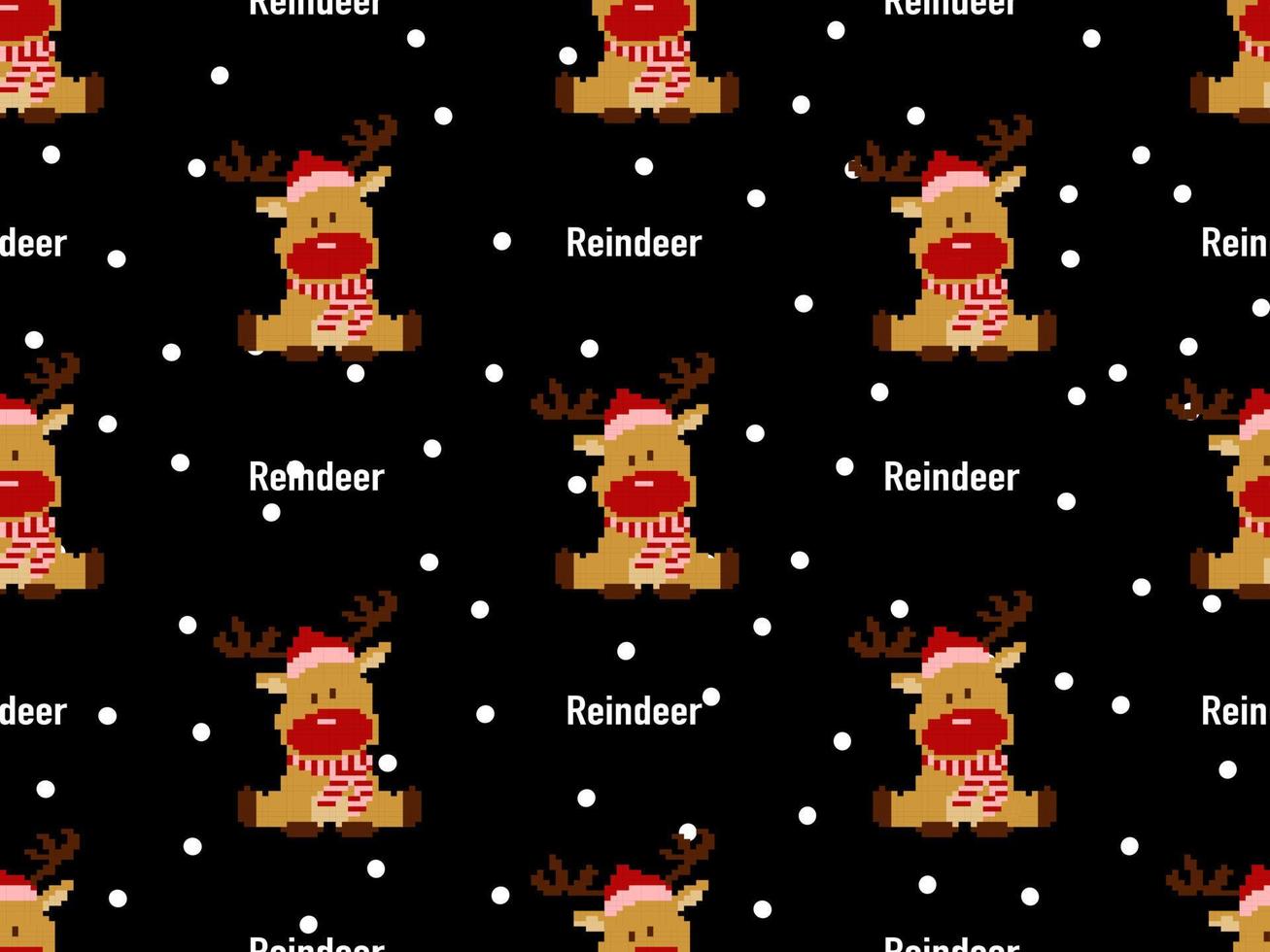 Reticolo senza giunte del personaggio dei cartoni animati della renna su priorità bassa nera. stile pixel vettore