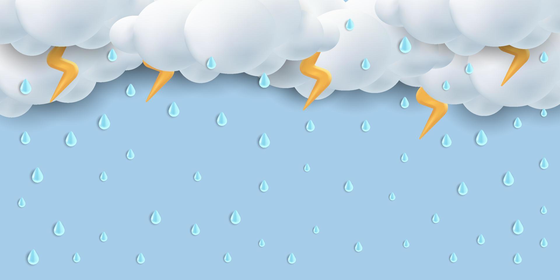 precipitazioni della stagione dei monsoni 3d con sfondo di tuoni vettore