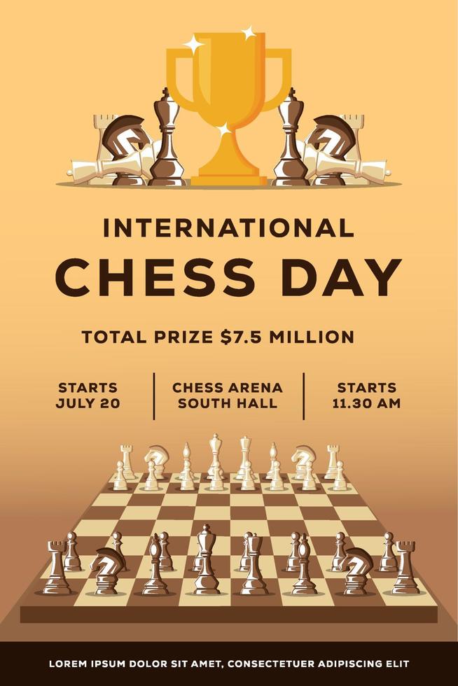 illustrazione del manifesto della competizione di scacchi piatti per la giornata internazionale degli scacchi vettore