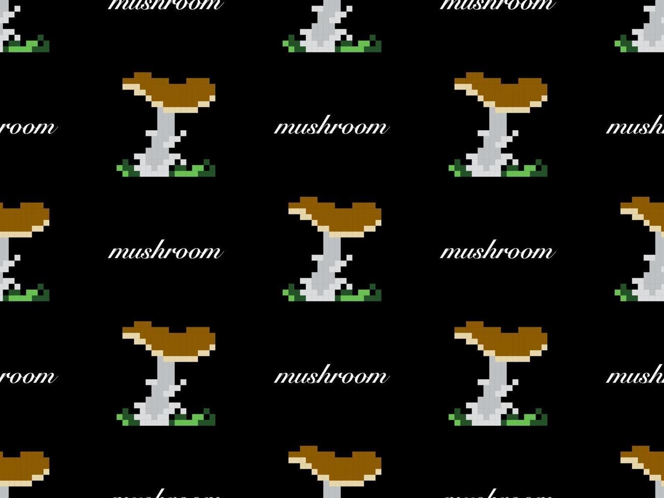 personaggio dei cartoni animati di funghi senza cuciture su sfondo nero. stile pixel vettore
