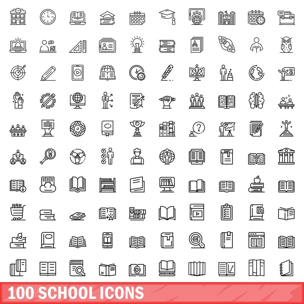 100 icone della scuola, struttura di stile vettore
