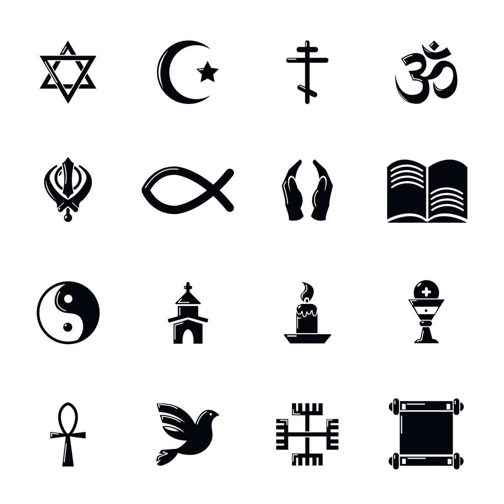 set di icone di religione, stile semplice vettore